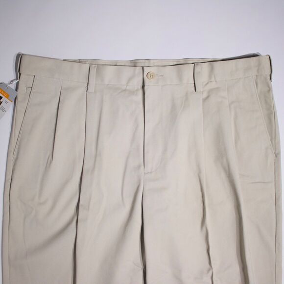 NWT Savane Elastic Comfort Waist Dress Khaki Pleat Cuff Pants Stone Men 40x32 - Picture 10 of 11